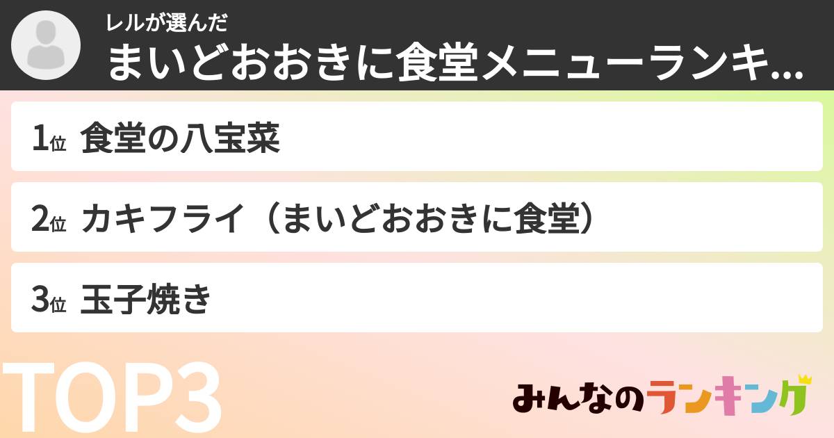 レルさんの「まいどおおきに食堂メニューランキング」