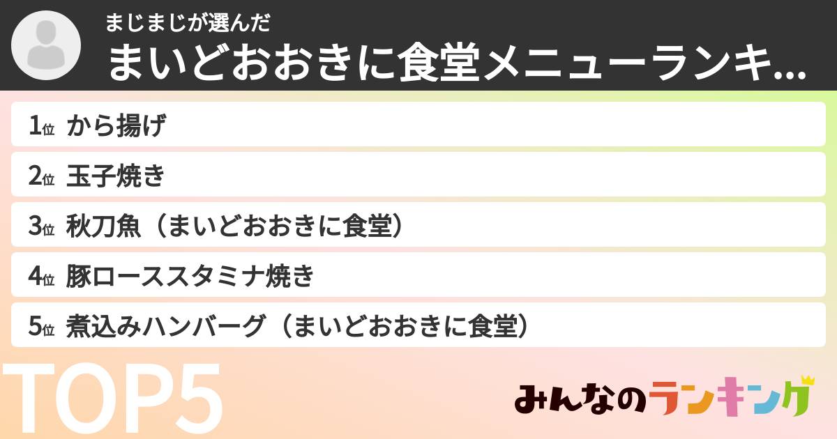まじまじさんの「まいどおおきに食堂メニューランキング」