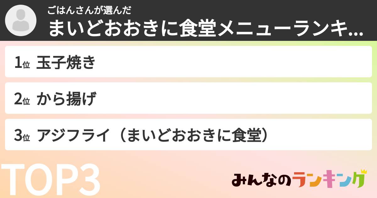 ごはんさんさんの「まいどおおきに食堂メニューランキング」