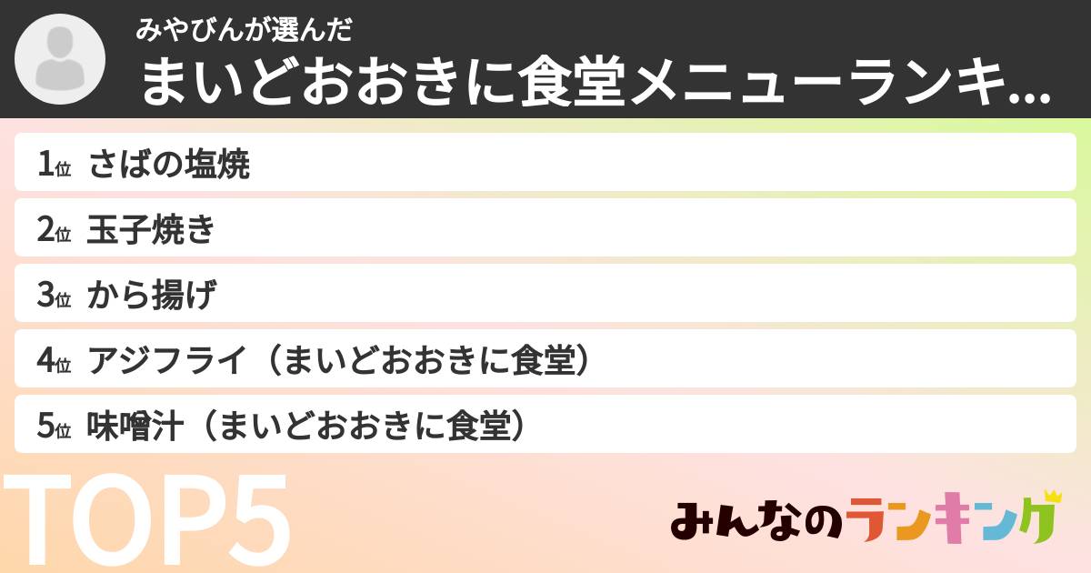 みやびんさんの「まいどおおきに食堂メニューランキング」