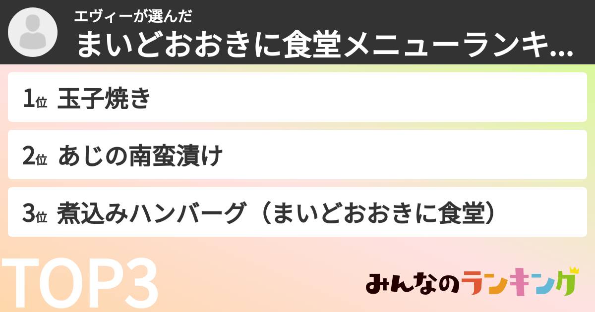 エヴィーさんの「まいどおおきに食堂メニューランキング」