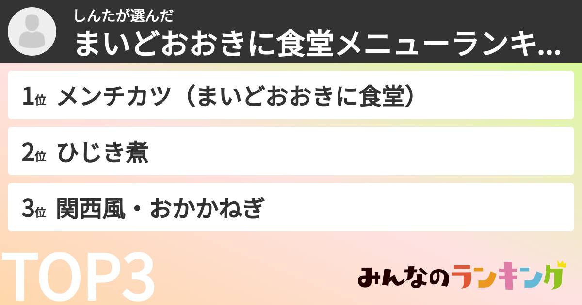 しんたさんの「まいどおおきに食堂メニューランキング」