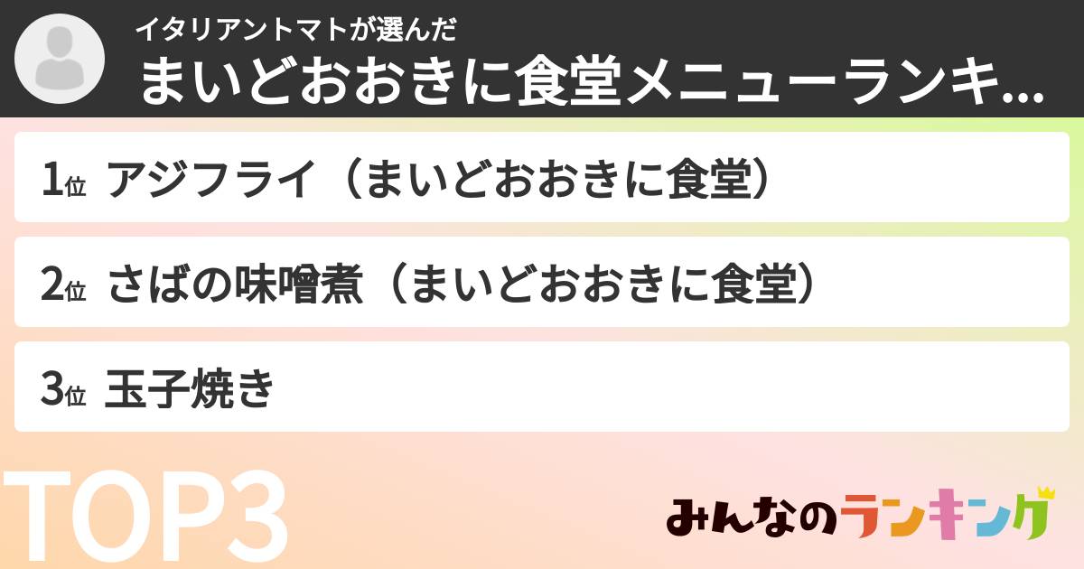 イタリアントマトさんの「まいどおおきに食堂メニューランキング」