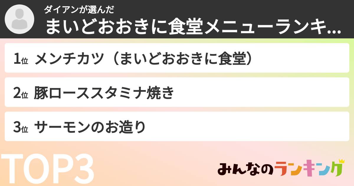 ダイアンさんの「まいどおおきに食堂メニューランキング」