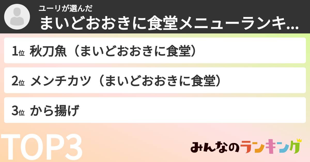ユーリさんの「まいどおおきに食堂メニューランキング」