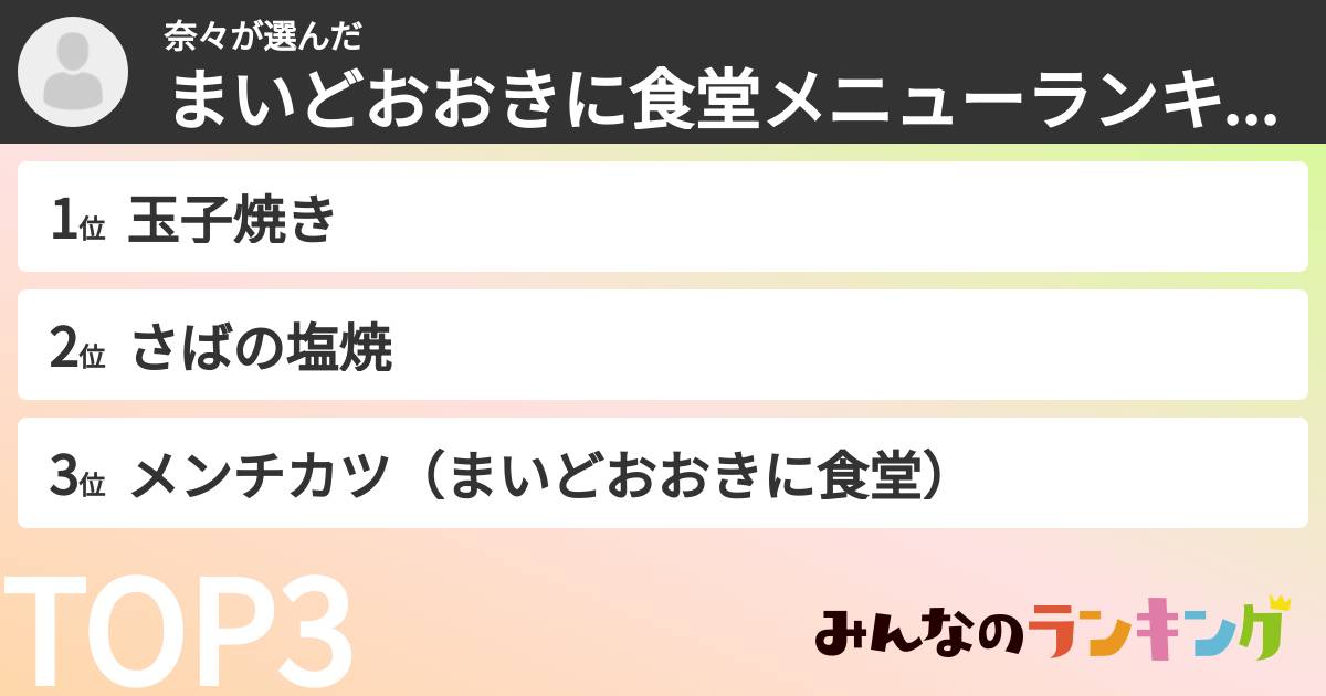 奈々さんの「まいどおおきに食堂メニューランキング」