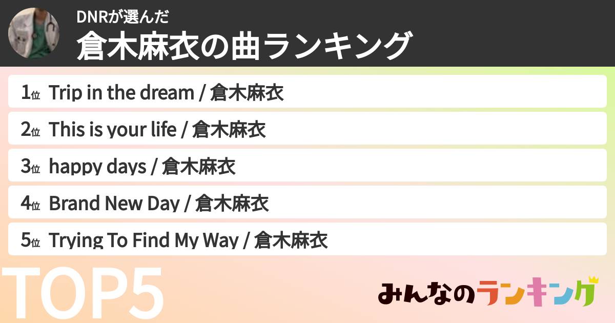 DNRさんの「倉木麻衣の曲ランキング」