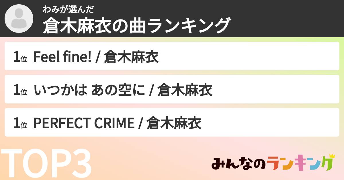 わみさんの「倉木麻衣の曲ランキング」
