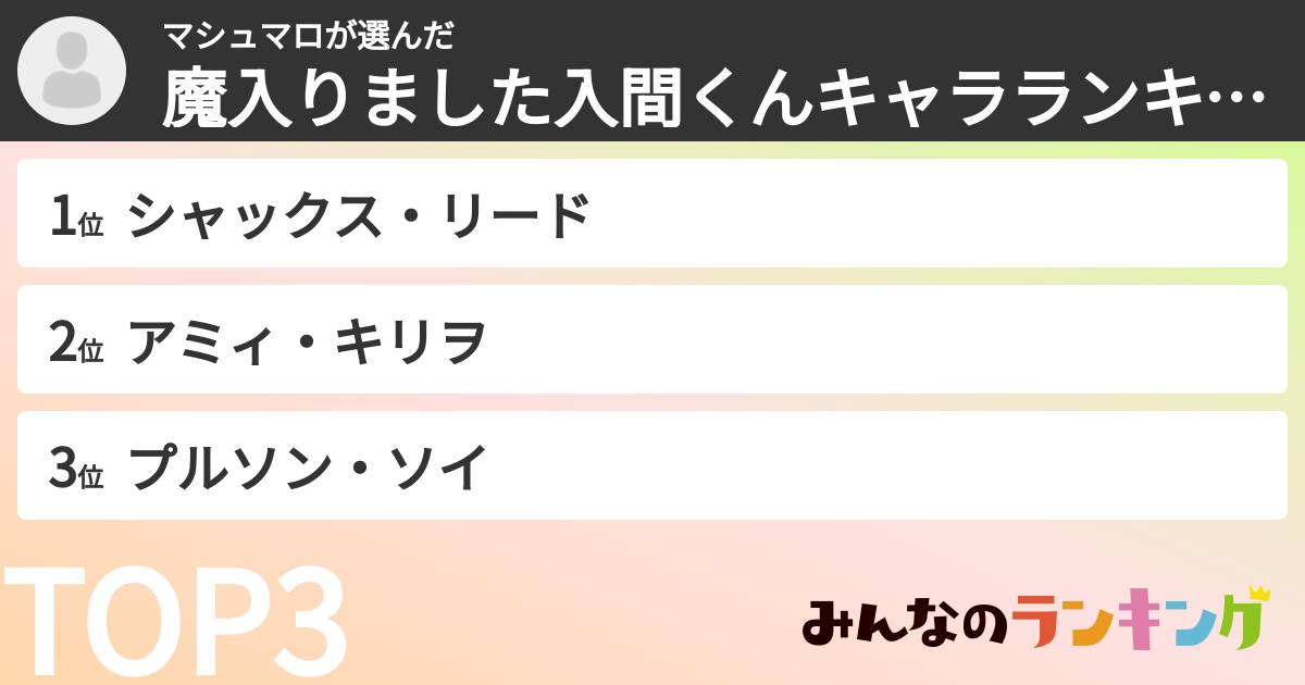 マシュマロさんの「魔入りました入間くんキャラランキング」