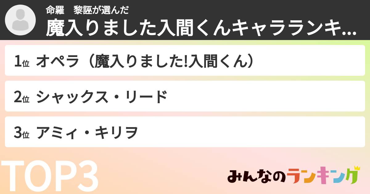 命羅　黎誣さんの「魔入りました入間くんキャラランキング」
