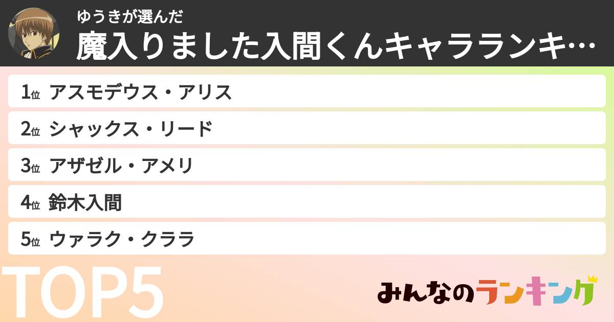 ゆうきさんの「魔入りました入間くんキャラランキング」
