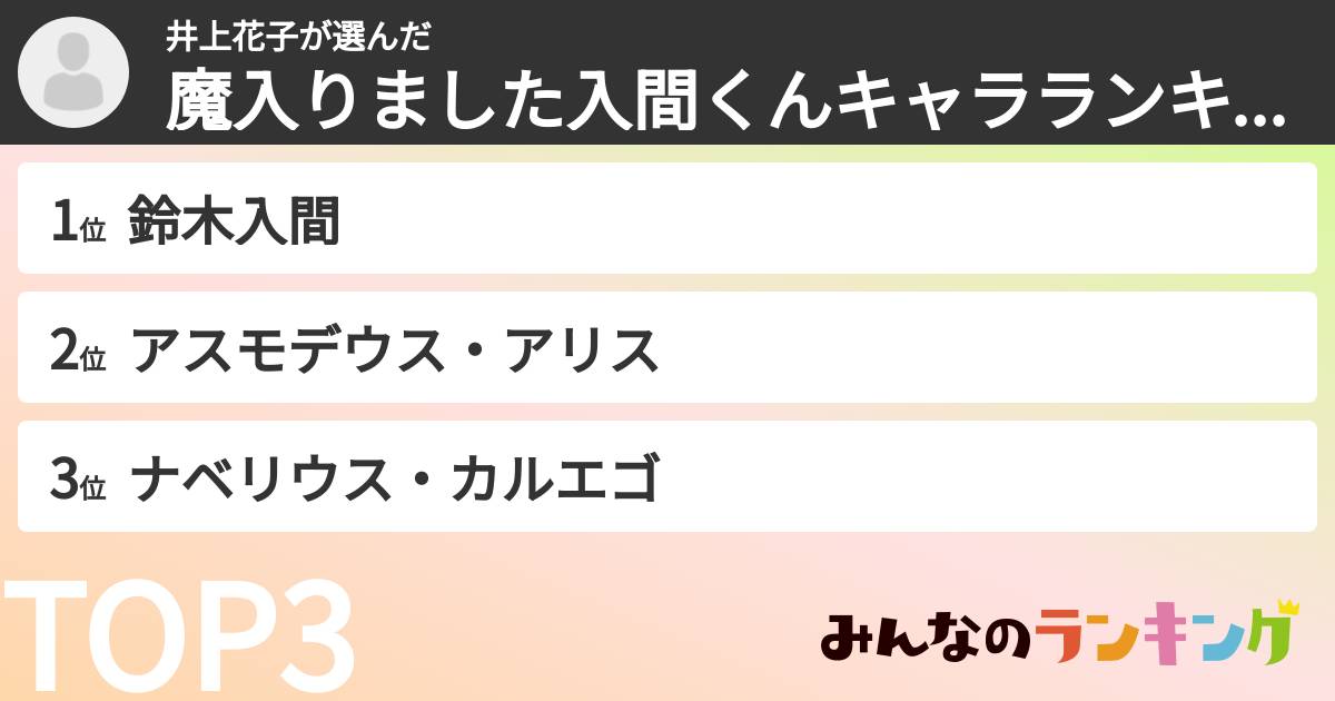 井上花子さんの「魔入りました入間くんキャラランキング」