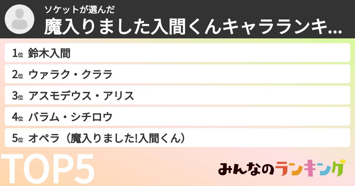ソケットさんの「魔入りました入間くんキャラランキング」