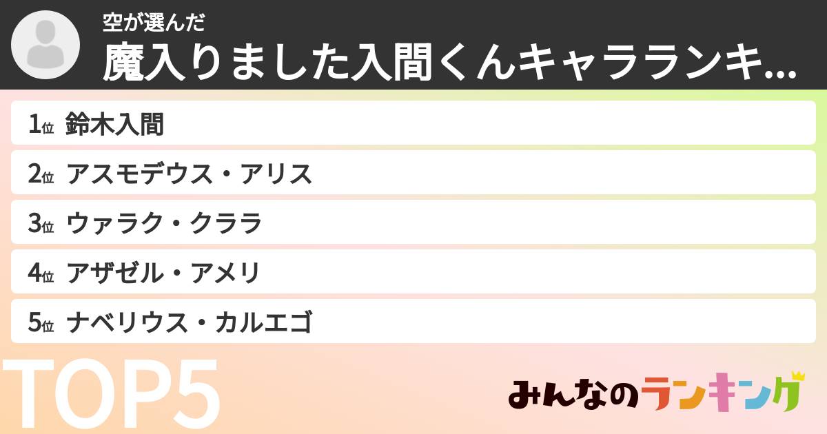 空さんの「魔入りました入間くんキャラランキング」