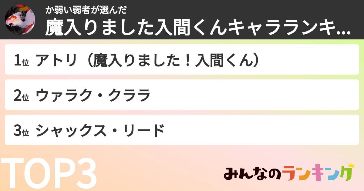 か弱い弱者さんの「魔入りました入間くんキャラランキング」