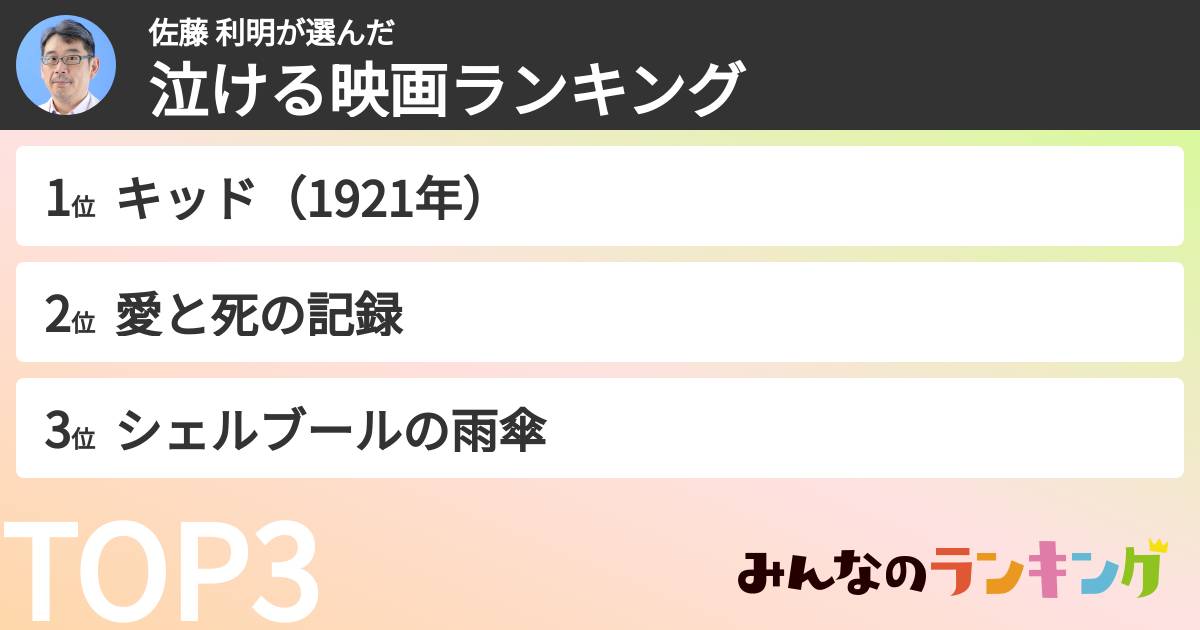 佐藤 利明さんの「泣ける映画ランキング」
