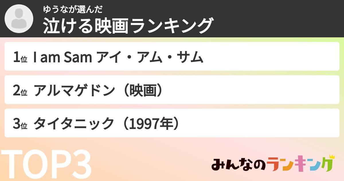 ゆうなさんの「泣ける映画ランキング」
