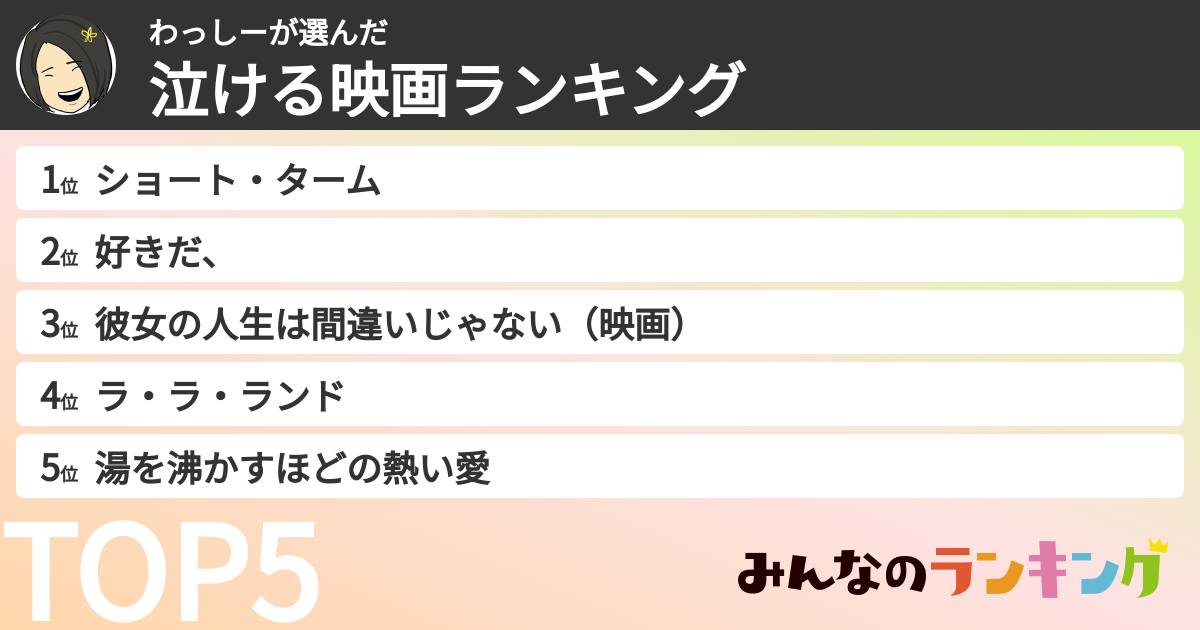 わっしーさんの「泣ける映画ランキング」