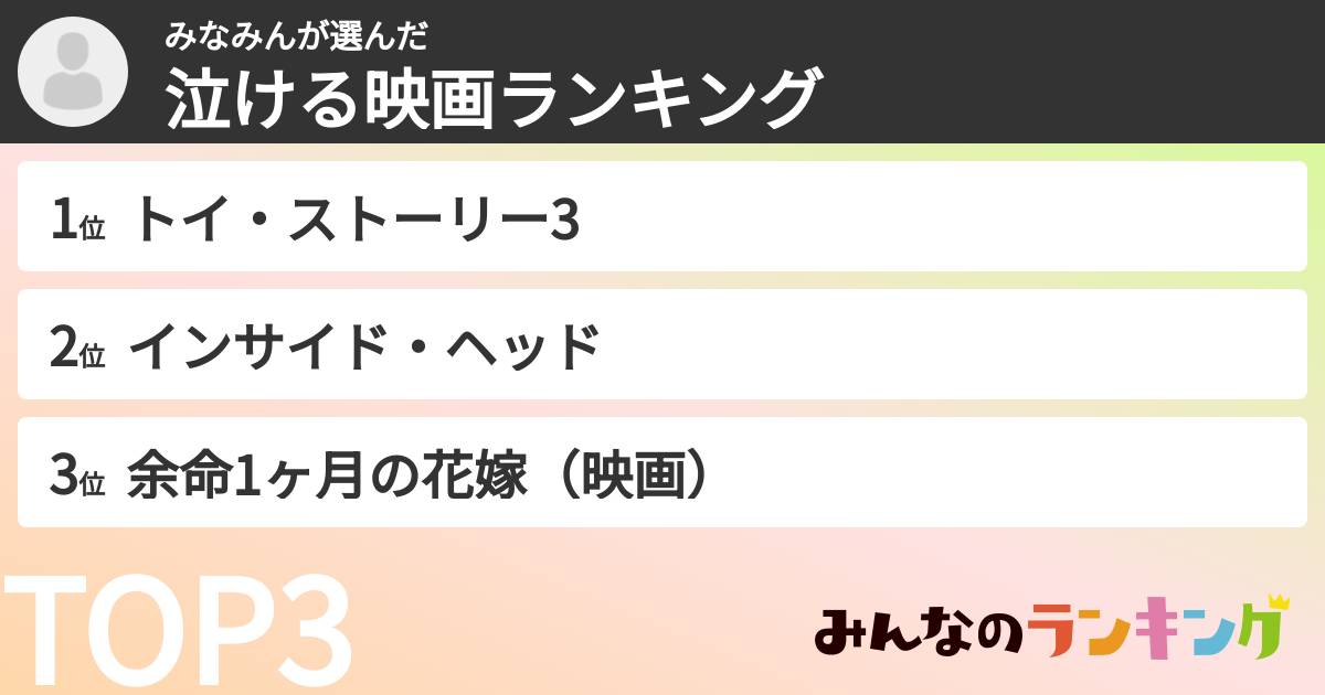 みなみんさんの「泣ける映画ランキング」