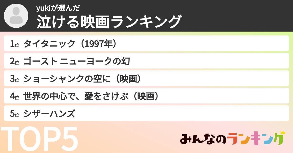 yukiさんの「泣ける映画ランキング」