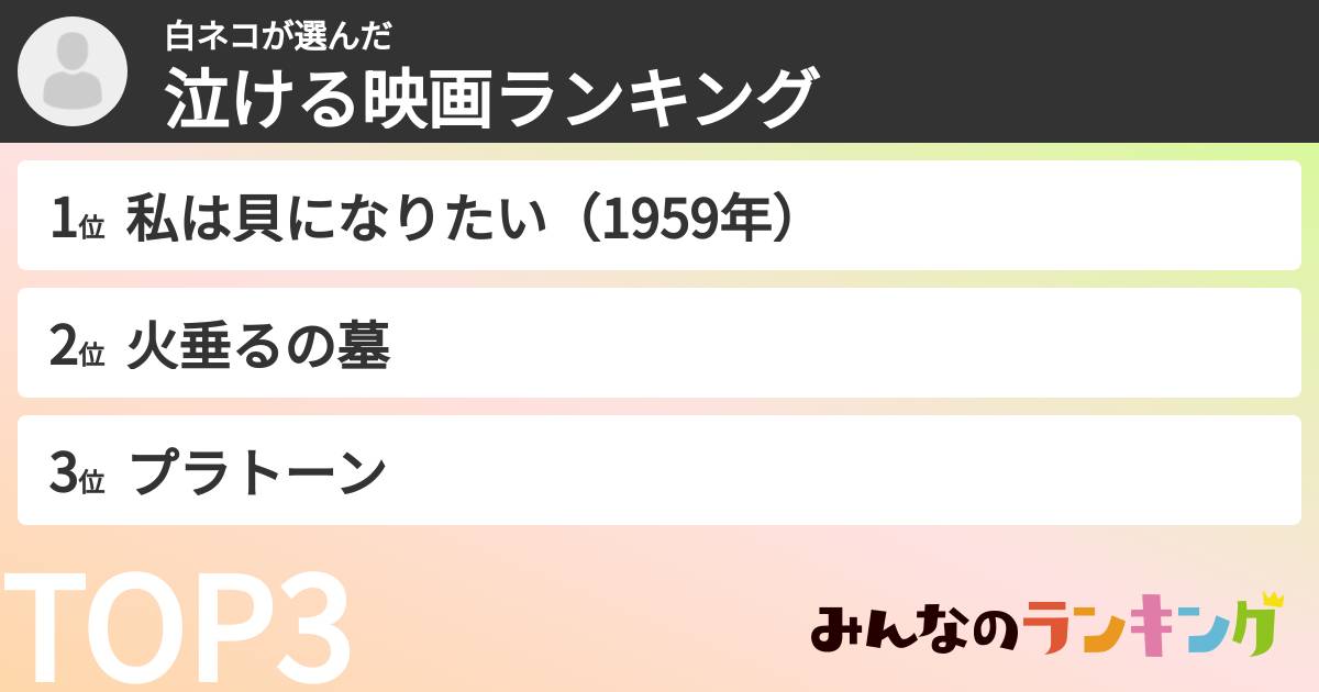 白ネコさんの「泣ける映画ランキング」