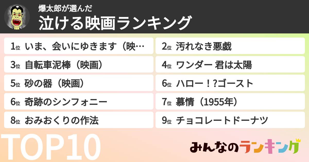 爆太郎さんの「泣ける映画ランキング」