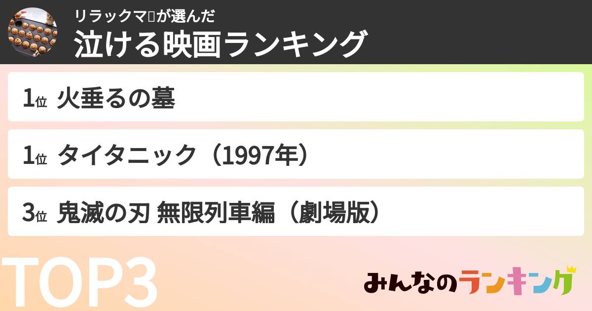 リラックマ🐻さんの「泣ける映画ランキング」