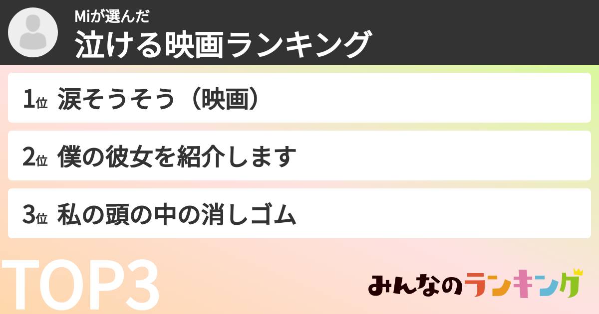 Miさんの「泣ける映画ランキング」