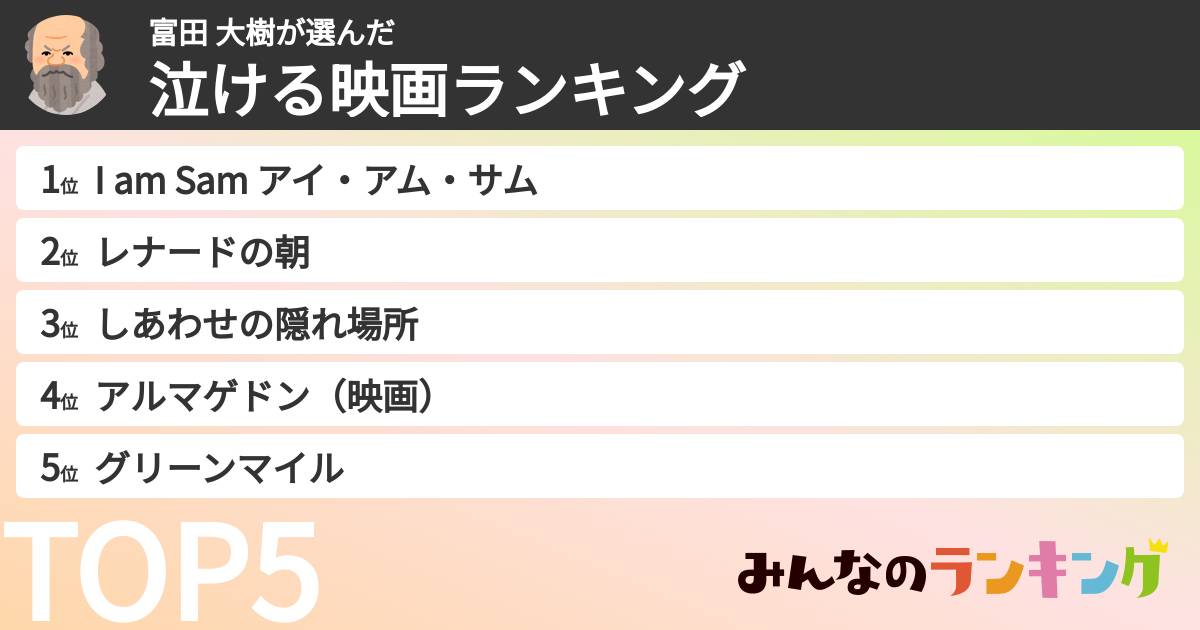 富田 大樹さんの「泣ける映画ランキング」