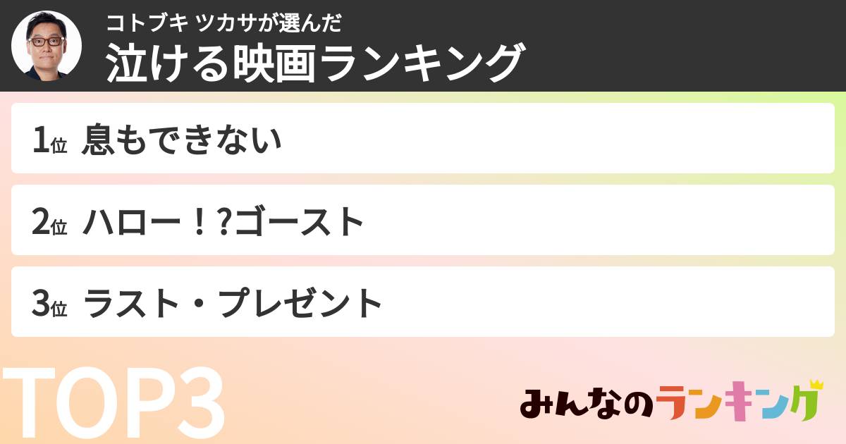 コトブキ ツカサさんの「泣ける映画ランキング」