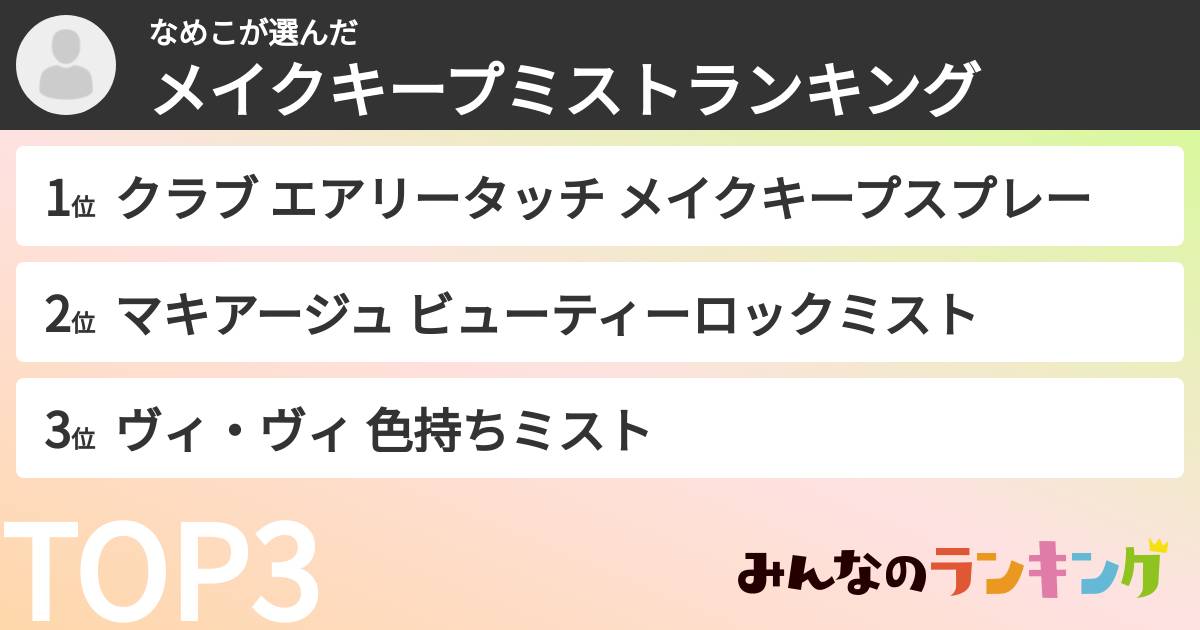なめこさんの「メイクキープミストランキング」
