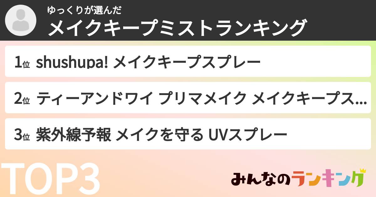 ゆっくりさんの「メイクキープミストランキング」