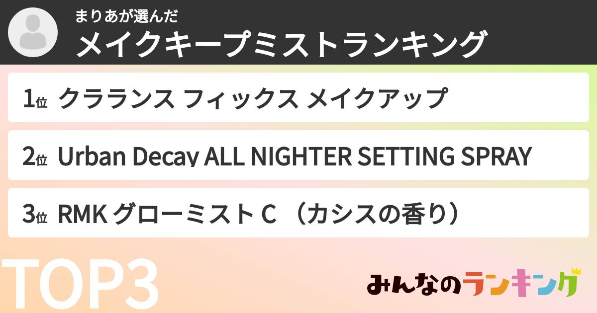 まりあさんの「メイクキープミストランキング」
