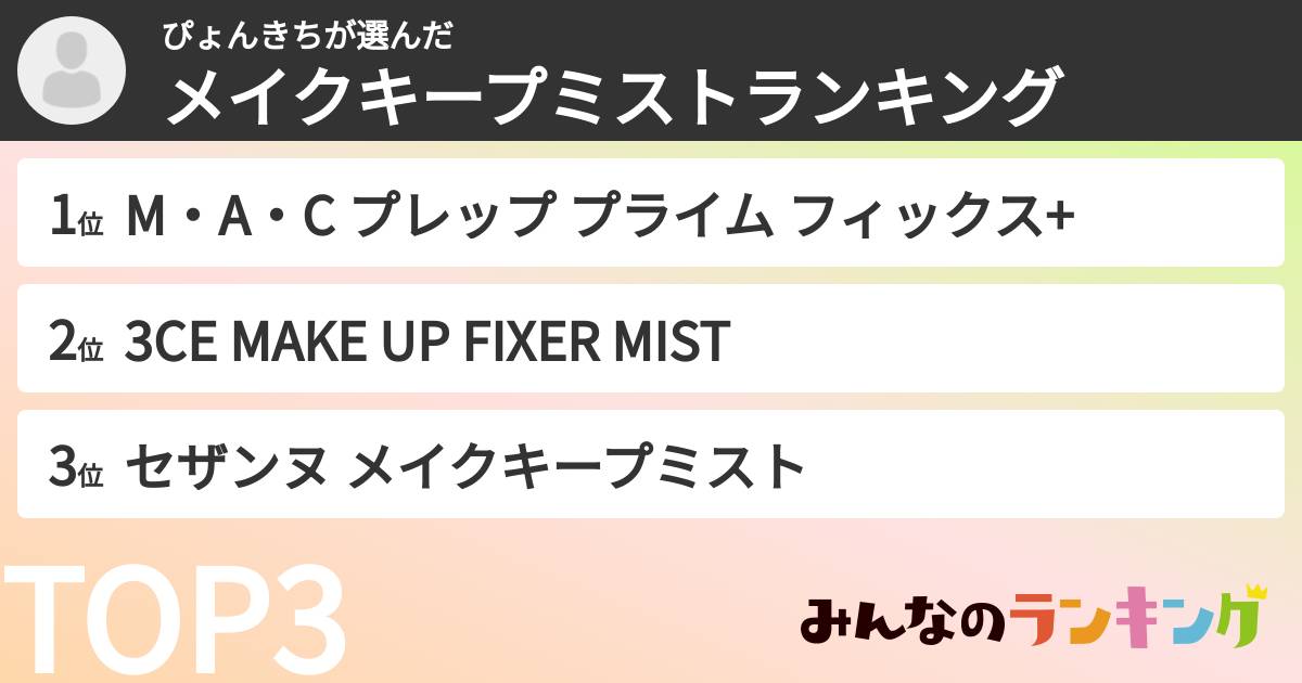 ぴょんきちさんの「メイクキープミストランキング」