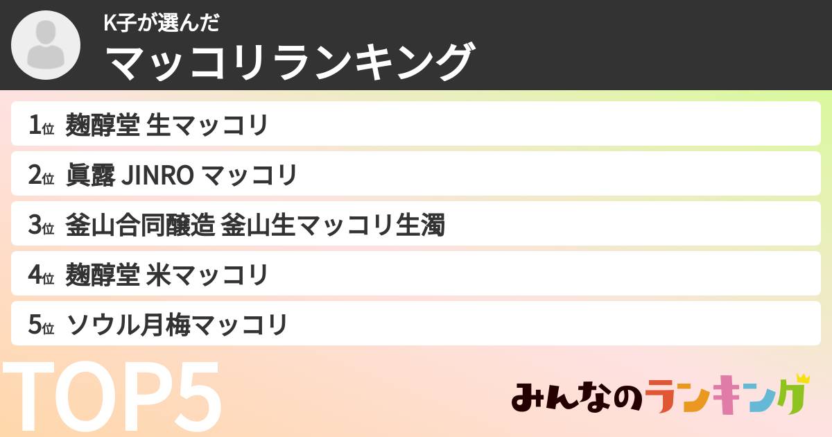 K子さんの「マッコリランキング」