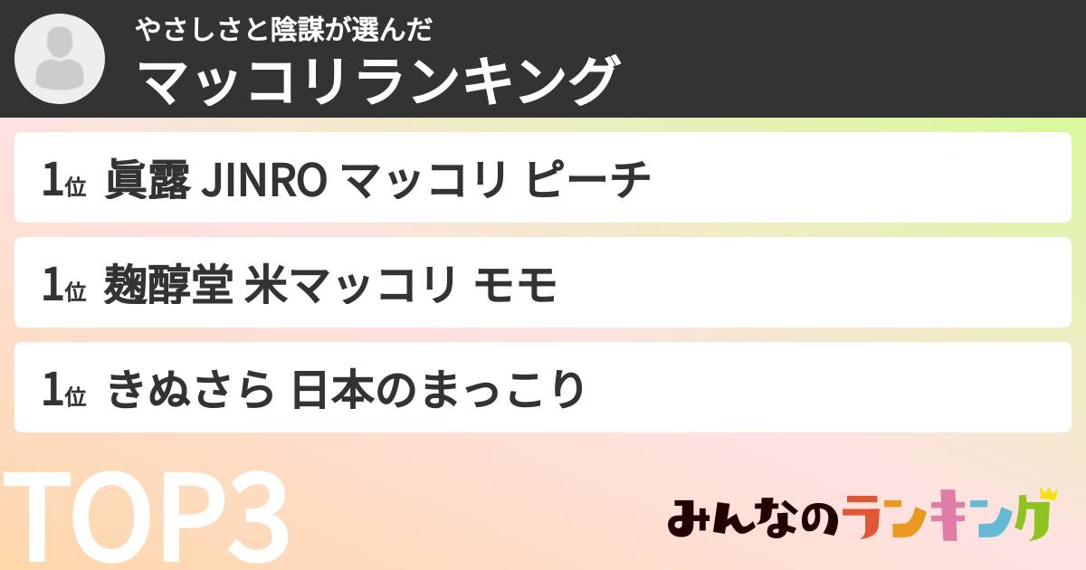 やさしさと陰謀さんの「マッコリランキング」