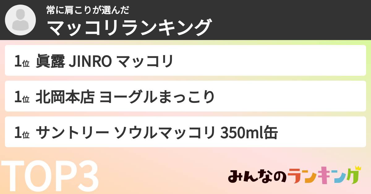 常に肩こりさんの「マッコリランキング」