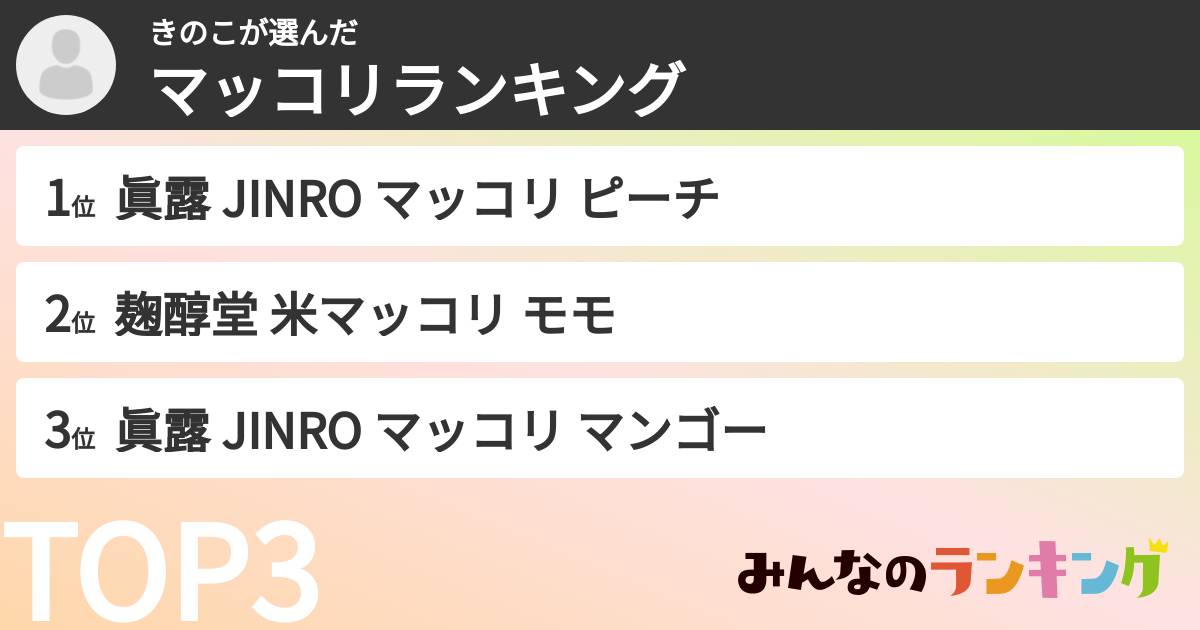 きのこさんの「マッコリランキング」