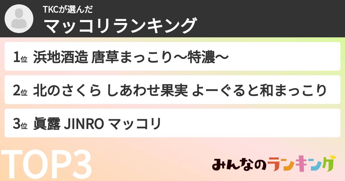 TKCさんの「マッコリランキング」