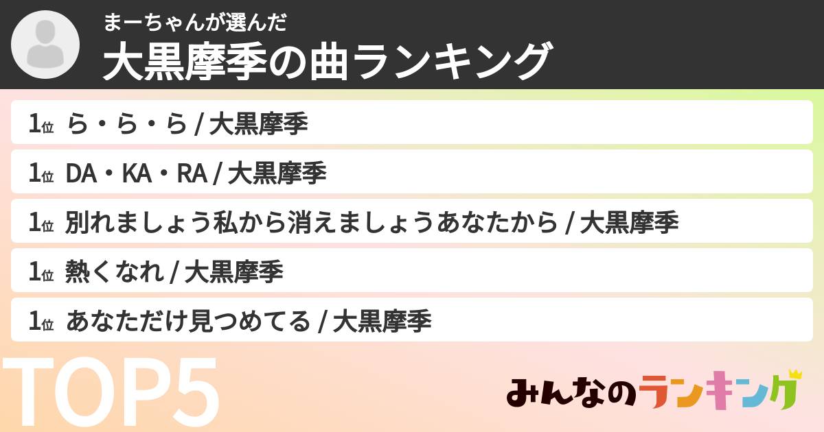 まーちゃんさんの「大黒摩季の曲ランキング」