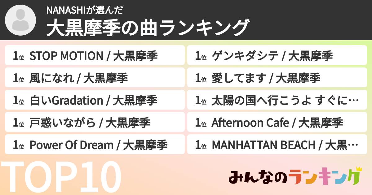 NANASHIさんの「大黒摩季の曲ランキング」