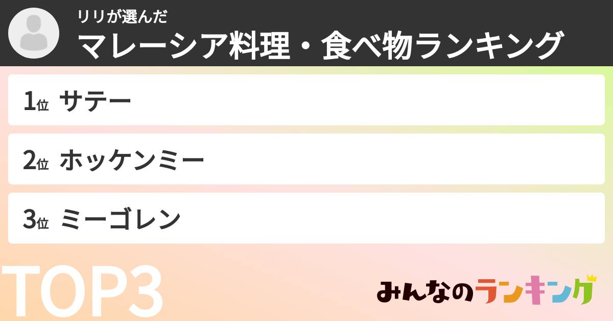 リリさんの「マレーシア料理・食べ物ランキング」