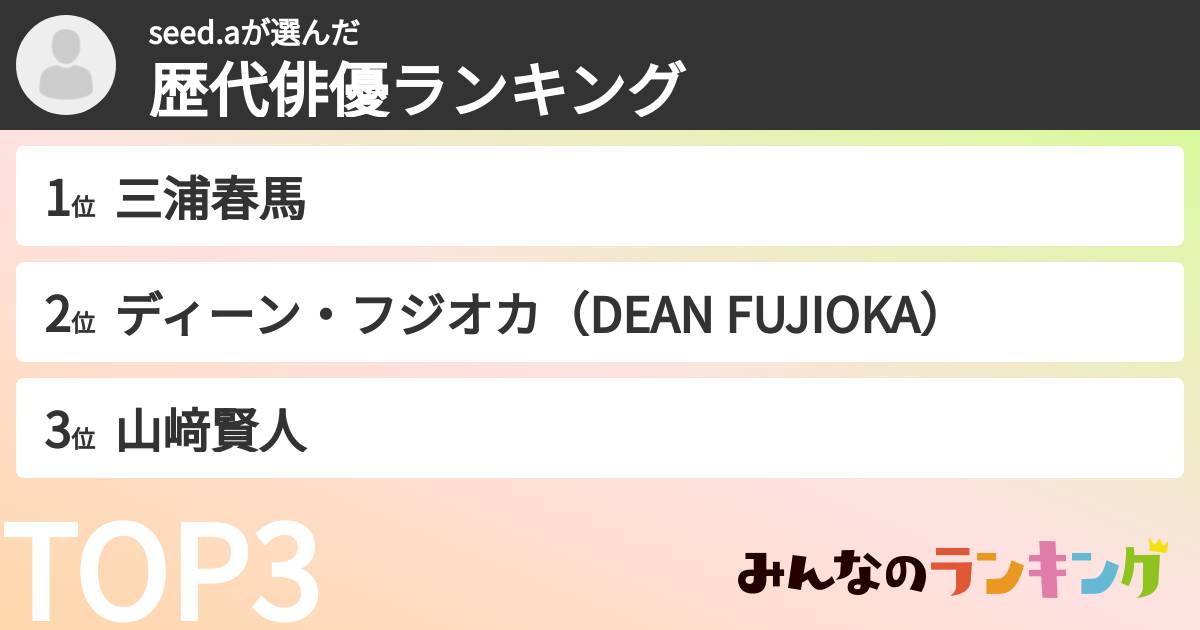 seed.aさんの「歴代俳優ランキング」