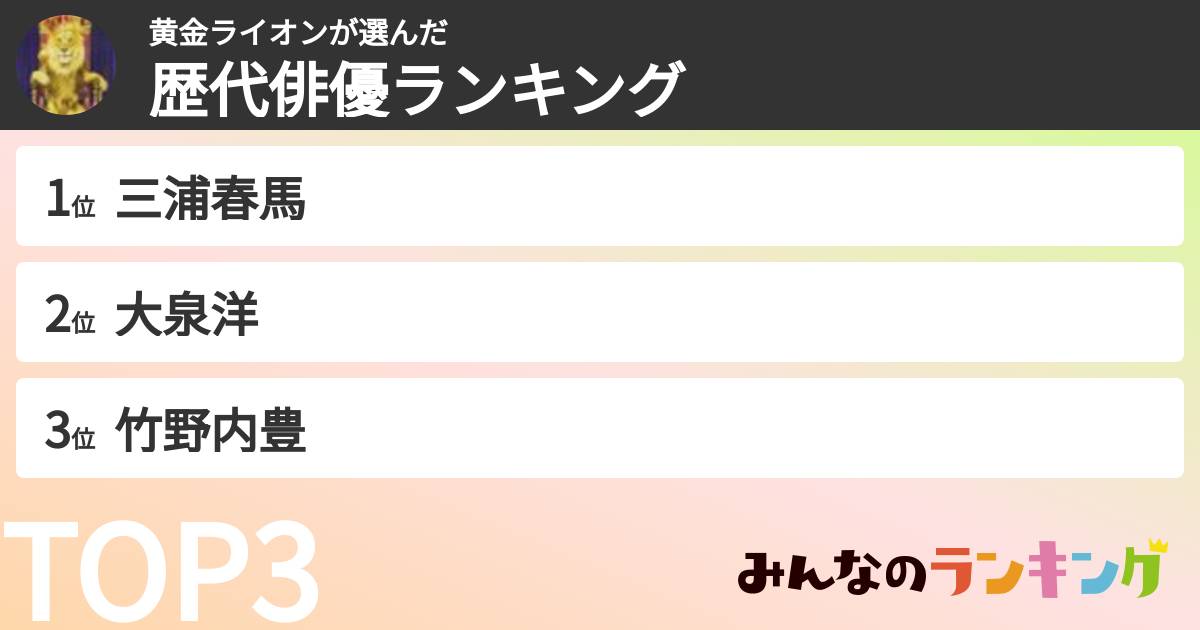 黄金ライオンさんの「歴代俳優ランキング」
