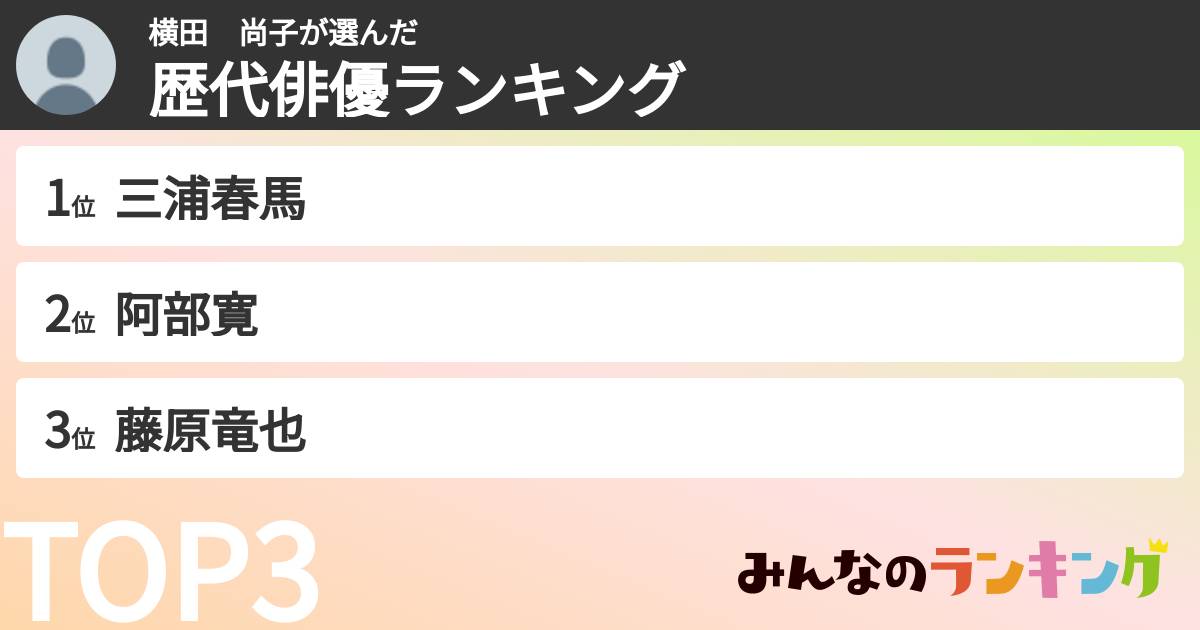 横田　尚子さんの「歴代俳優ランキング」