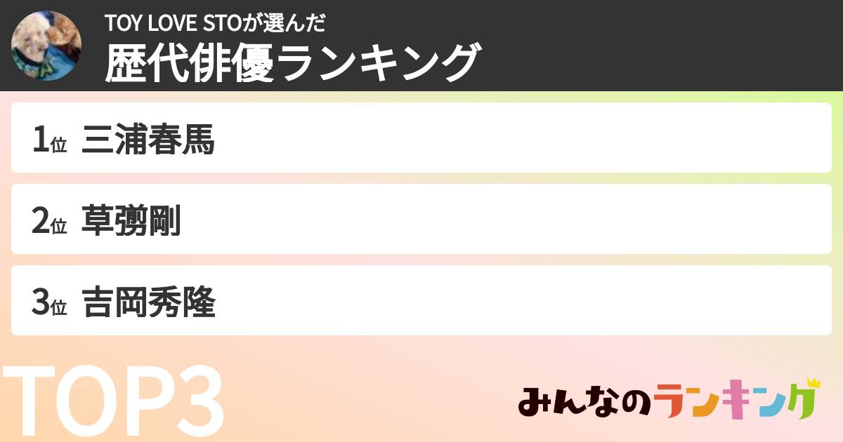 TOY LOVE STOさんの「歴代俳優ランキング」