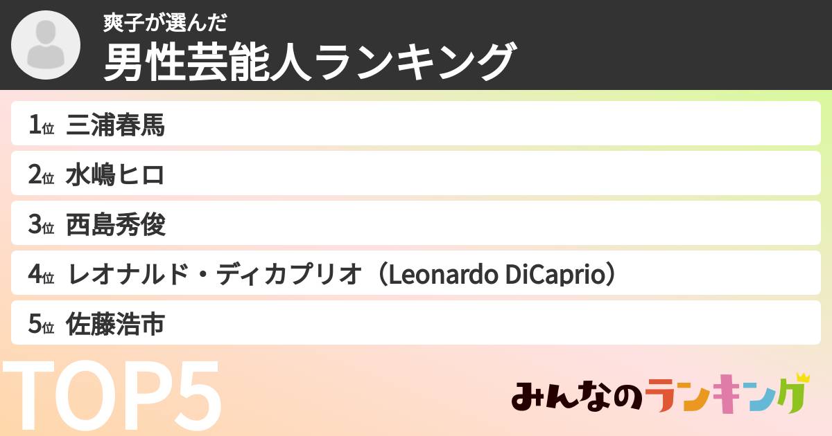 爽子さんの「男性芸能人ランキング」