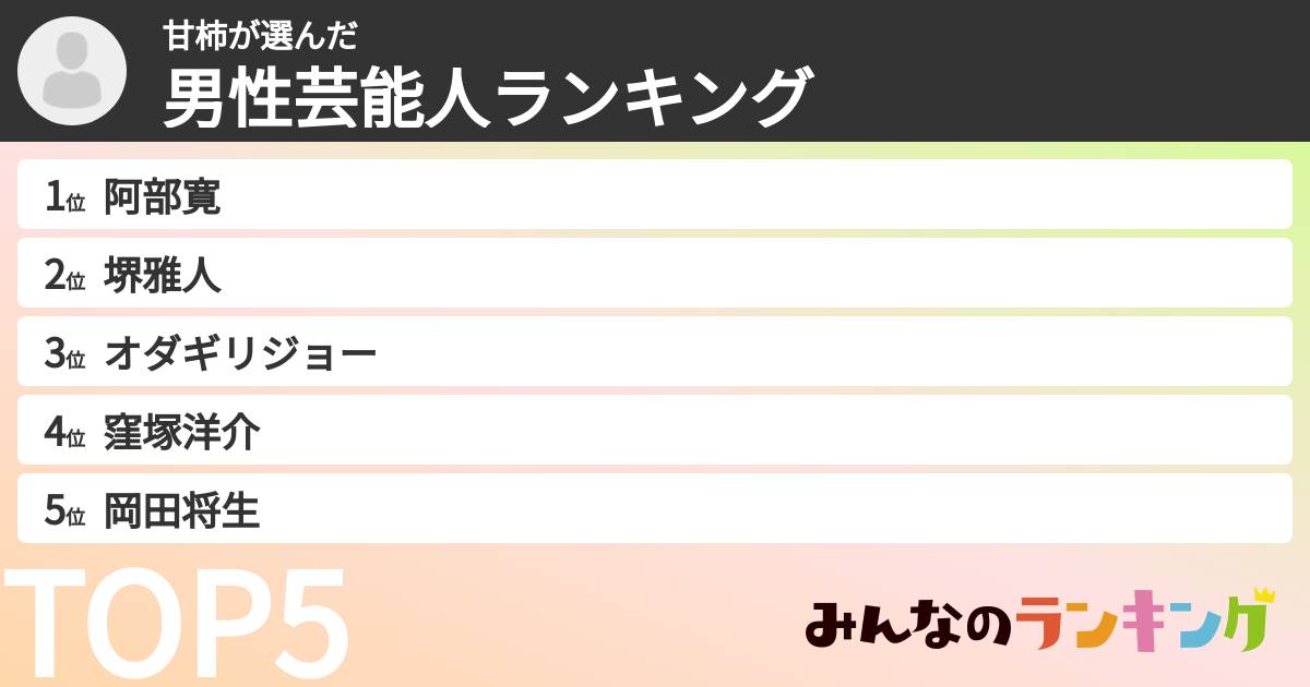 甘柿さんの「男性芸能人ランキング」