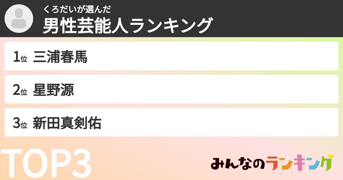 くろだいさんの「男性芸能人ランキング」