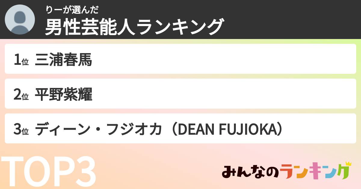 りーさんの「男性芸能人ランキング」